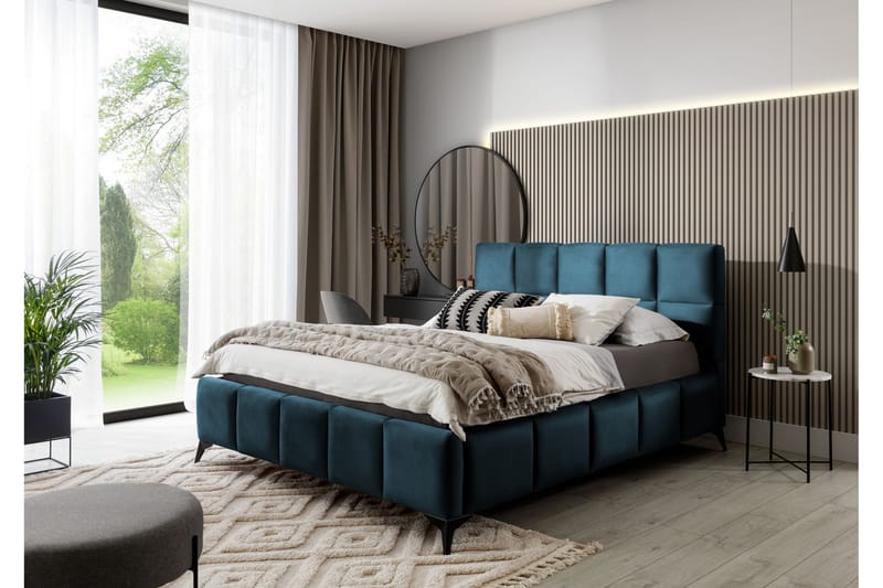 Sängram Kanika med Förvaring 160x200 cm - Blå - Sängram & sängstomme