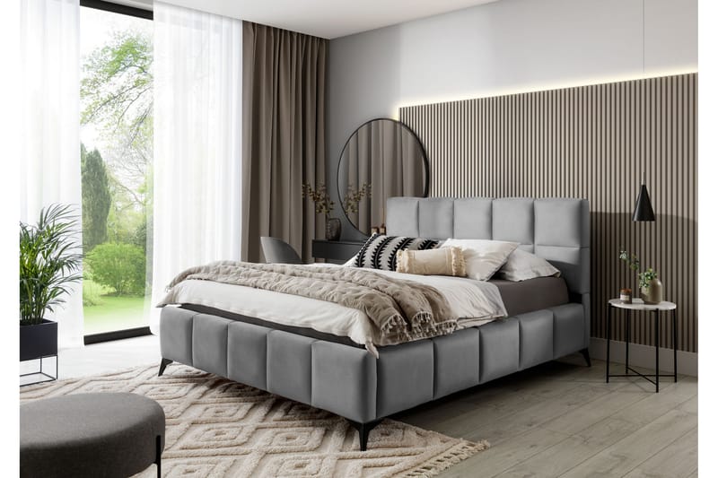 Sängram Kanika med Förvaring 160x200 cm - Grå - Möbler - Säng - Sängram & sängstomme