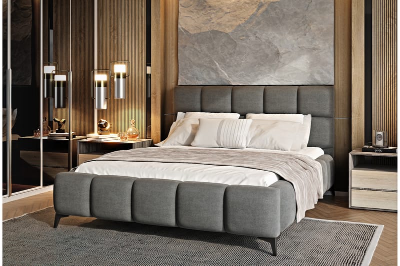 Sängram Kanika med Förvaring 160x200 cm - Grå - Möbler - Säng - Sängram & sängstomme