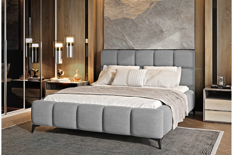 Sängram Kanika med Förvaring 160x200 cm - Grå - Möbler - Säng - Sängram & sängstomme
