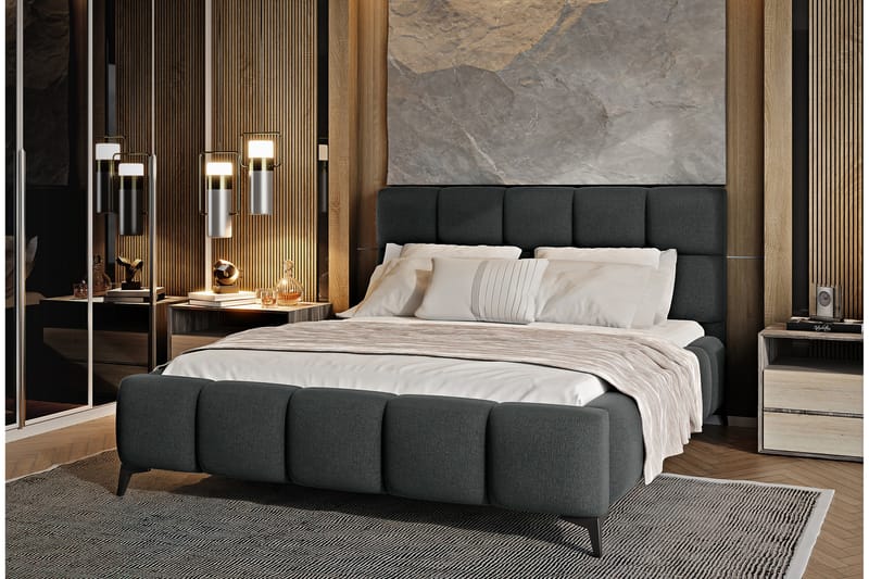 Sängram Kanika med Förvaring 160x200 cm - Grå - Möbler - Säng - Sängram & sängstomme