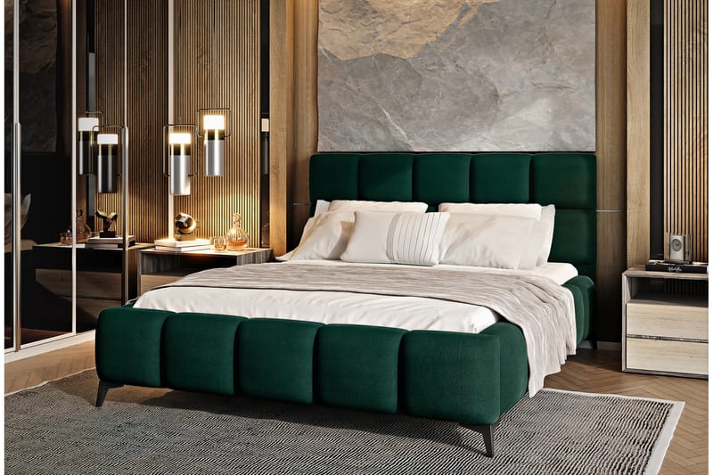 Sängram Kanika med Förvaring 160x200 cm - Grön - Sängram & sängstomme