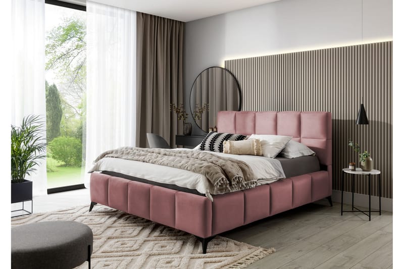 Sängram Kanika med Förvaring 160x200 cm - Rosa - Sängram & sängstomme