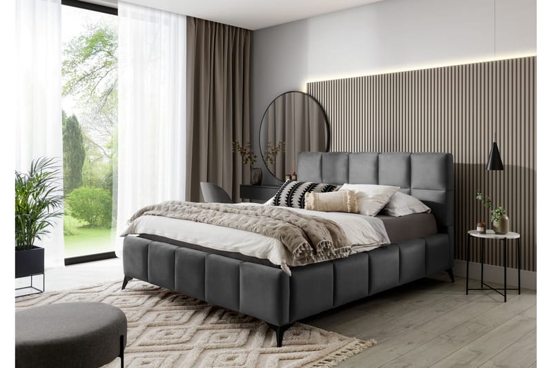 Sängram Kanika med Förvaring 180x200 cm - Grå - Möbler - Säng - Sängram & sängstomme