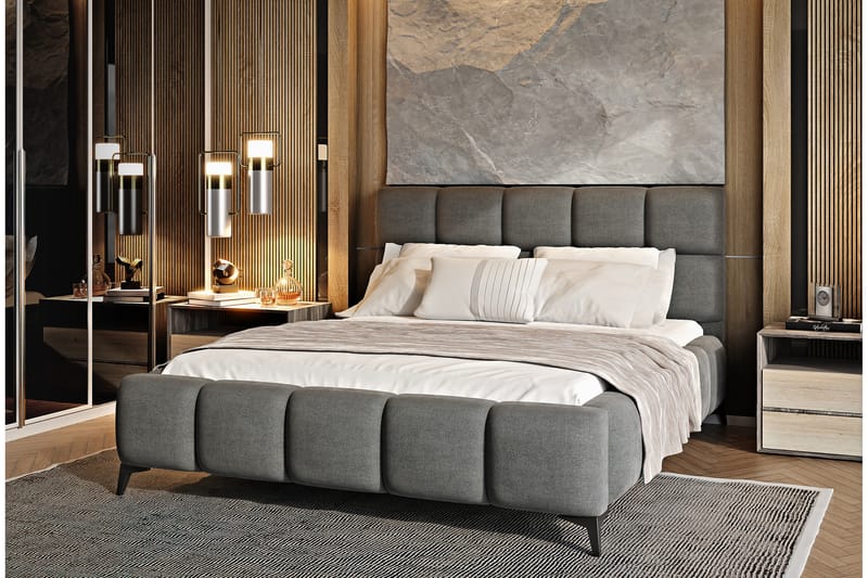 Sängram Kanika med Förvaring 180x200 cm - Grå - Möbler - Säng - Sängram & sängstomme