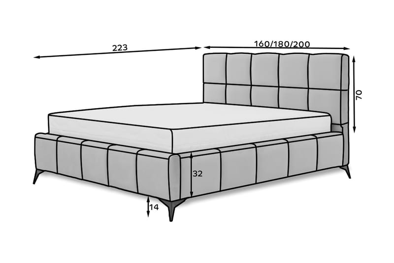 Sängram Kanika med Förvaring 180x200 cm - Ljusgrå - Sängram & sängstomme