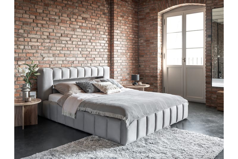 Sängram Lacolle med Förvaring 140x200 cm - Ljusgrå - Möbler - Säng - Sängram & sängstomme