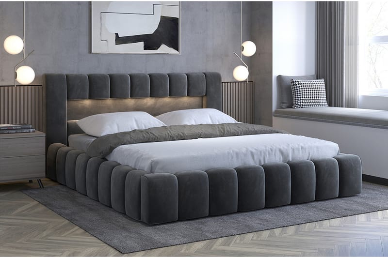 Sängram Lacolle med Förvaring 140x200 cm - Mörkgrå - Möbler - Säng - Sängram & sängstomme