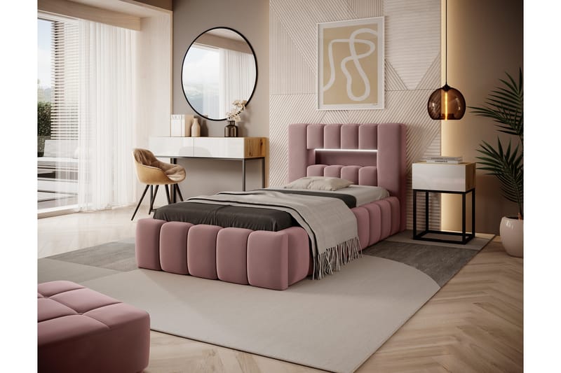 Sängram Lacolle med Förvaring 90x200 cm - Rosa - Möbler - Säng - Sängram & sängstomme