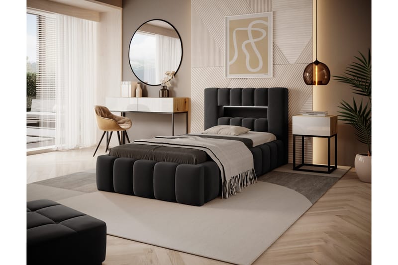 Sängram Lacolle med Förvaring 90x200 cm - Svart - Möbler - Säng - Sängram & sängstomme