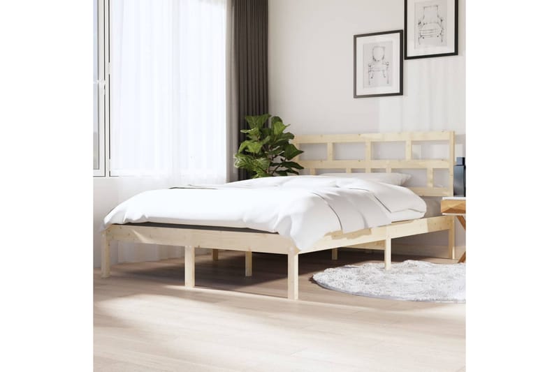 Sängram massivt trä 120x190 cm - Brun - Sängram & sängstomme