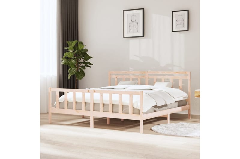 Sängram massivt trä 200x200 cm - Brun - Sängram & sängstomme