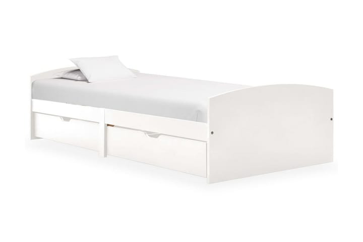 Sängram med 2 lådor vit massiv furu 90x200 cm - Sängram & sängstomme