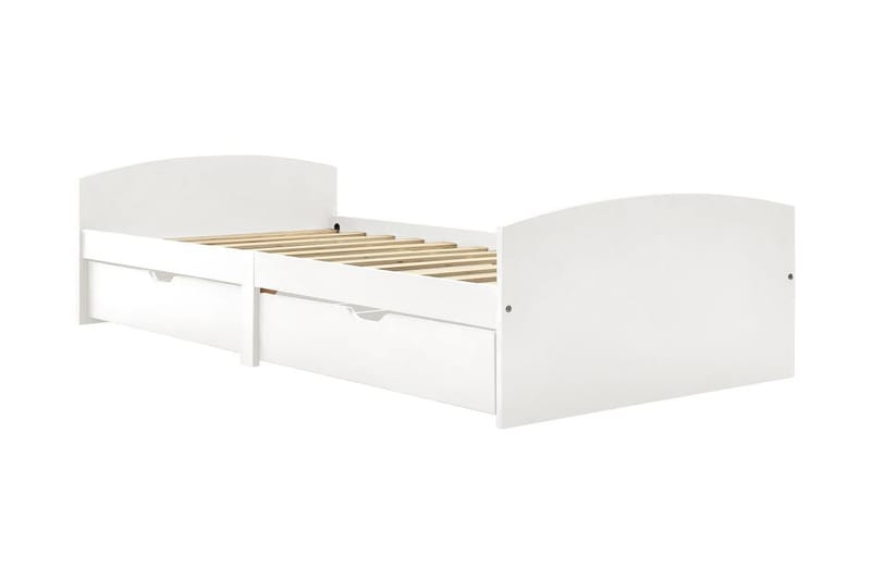 Sängram med 2 lådor vit massiv furu 90x200 cm - Vit - Sängram & sängstomme