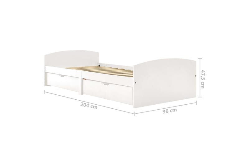 Sängram med 2 lådor vit massiv furu 90x200 cm - Vit - Sängram & sängstomme