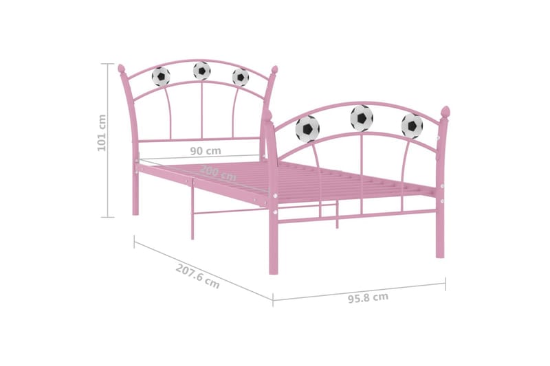 Sängram med fotbollsdesign rosa metall 90x200 cm - Rosa - Sängram & sängstomme