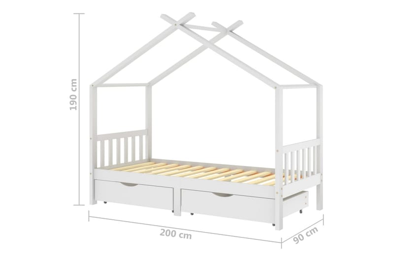 Sängram med lådor vit massiv furu 90x200 cm - Vit - Hussäng