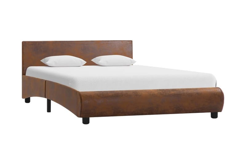 Sängram med LED brun tyg 140x200 cm - Brun - Sängram & sängstomme