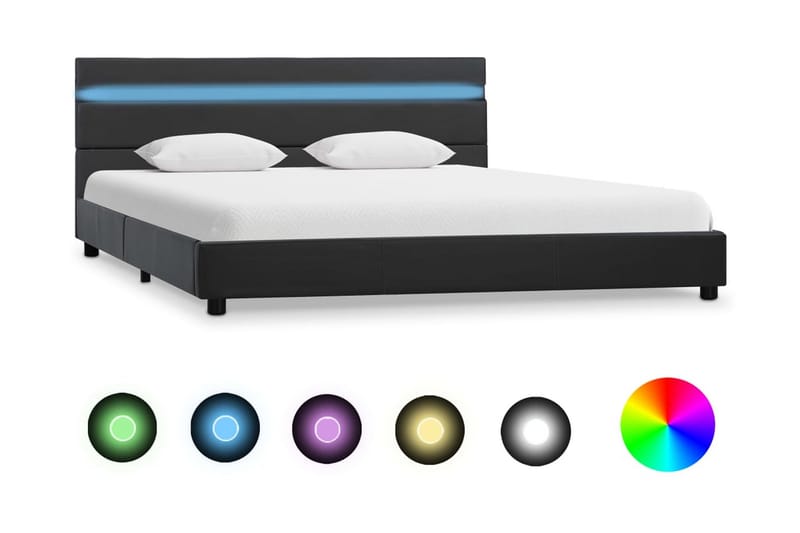 Sängram med LED grå konstläder 160x200 cm - Grå - Sängram & sängstomme