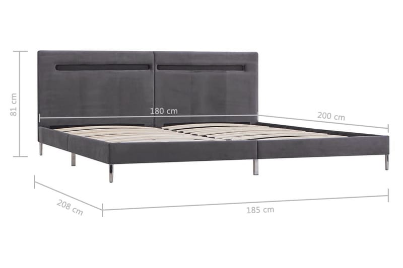 Sängram med LED grå tyg 180x200 cm - Grå - Sängram & sängstomme