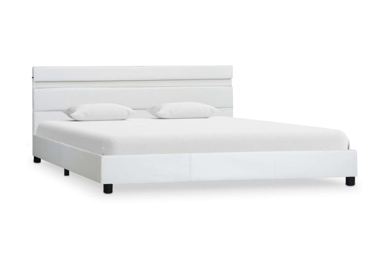 Sängram med LED vit konstläder 160x200 cm - Vit - Sängram & sängstomme