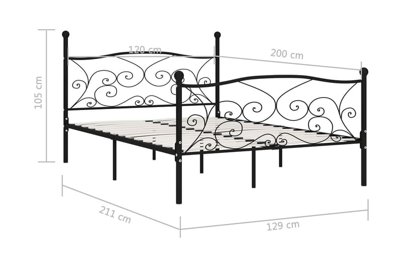 Sängram med ribbotten svart metall 120x200 cm - Svart - Sängram & sängstomme