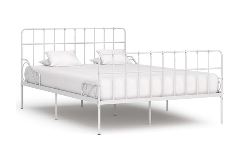 Sängram med ribbotten vit metall 140x200 cm - Vit - Sängram & sängstomme