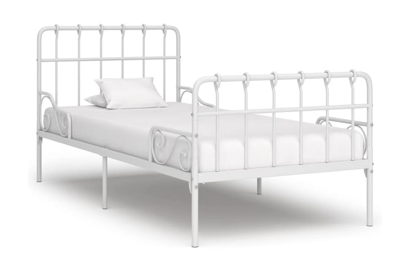 Sängram med ribbotten vit metall 90x200 cm - Vit - Sängram & sängstomme