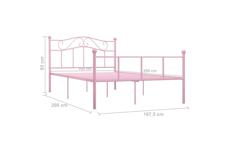 Sängram rosa metall 160x200 cm - Rosa - Sängram & sängstomme