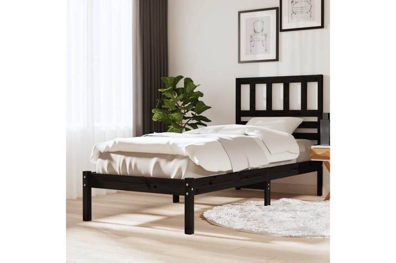 Sängram svart massiv furu 75x190 cm liten enkelsäng - Svart - Sängram & sängstomme