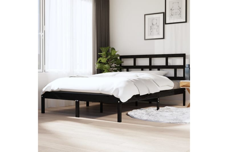 Sängram svart massivt trä 120x190 cm - Svart - Sängram & sängstomme