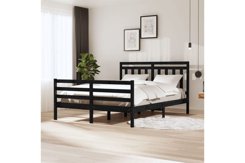 Sängram svart massivt trä 160x200 cm - Svart - Sängram & sängstomme