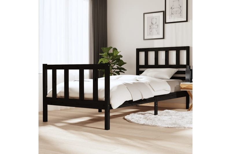 Sängram svart massivt trä 90x200 cm enkelsäng - Svart - Sängram & sängstomme