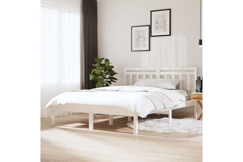 Sängram vit massivt trä 120x190 cm liten dubbelsäng - Vit - Sängram & sängstomme