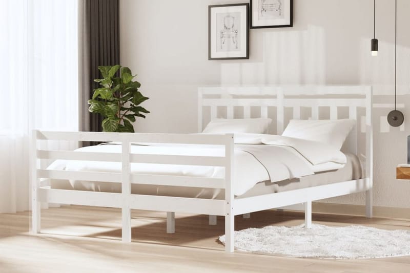 Sängram vit massivt trä 160x200 cm - Vit - Sängram & sängstomme