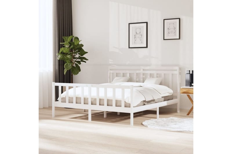 Sängram vit massivt trä 160x200 cm - Vit - Sängram & sängstomme