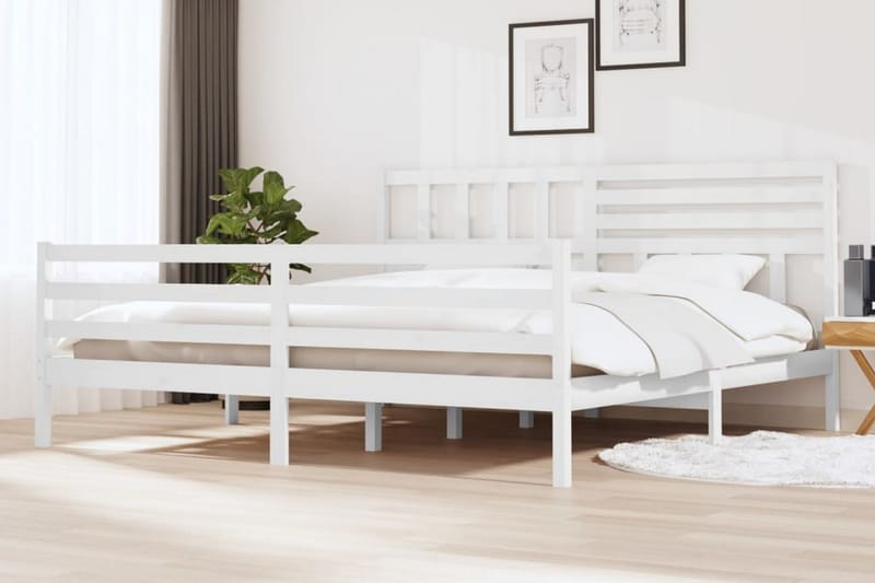 Sängram vit massivt trä 200x200 cm - Vit - Sängram & sängstomme