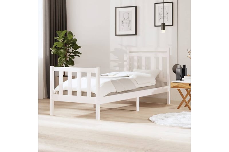 Sängram vit massivt trä 75x190 cm liten enkelsäng - Vit - Sängram & sängstomme