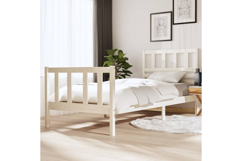 Sängram vit massivt trä 90x200 cm enkelsäng - Vit - Sängram & sängstomme