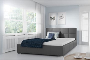 Sirdal Komplett Sängpaket 180x200 cm i Konstläder med Förvaring och Sänggavel + Bäddmadrass - Grå - Möbler - Säng - Sängram & sängstomme