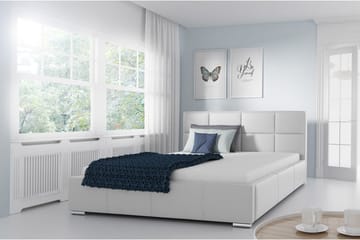 Sirdal Komplett Sängpaket 180x200 cm i Konstläder med Förvaring och Sänggavel + Bäddmadrass - Ljusgrå - Möbler - Säng - Sängram & sängstomme