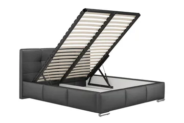 Strandrud Sängram med Förvaring 140x200 cm i Konstläder med Sänggavel - Svart - Möbler - Säng - Sängram & sängstomme