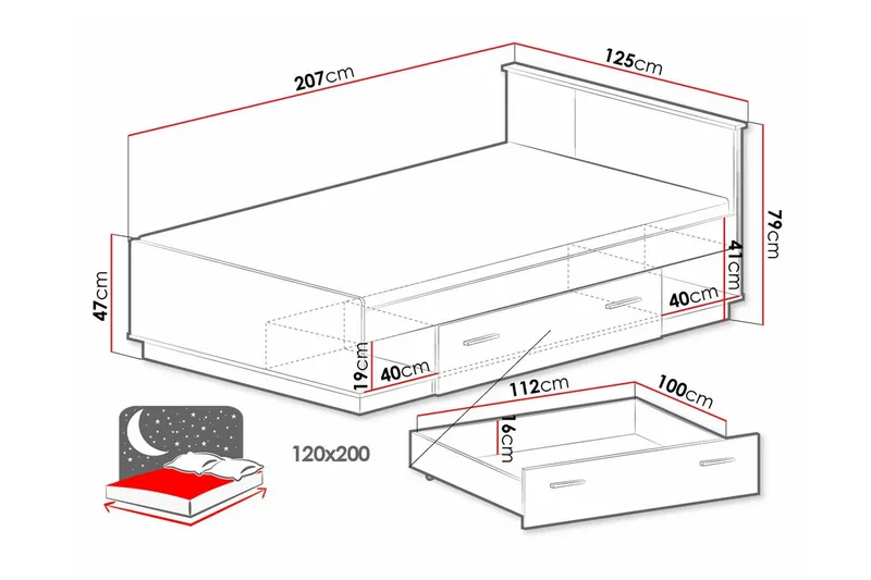 Strathy Sängram 120x200 cm - Svart - Möbler - Säng - Sängram & sängstomme
