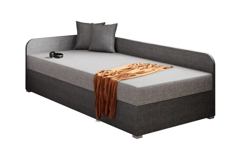 Unona Sängram 90x200 cm i Tyg med Förvaring + Sänggavel, Grå