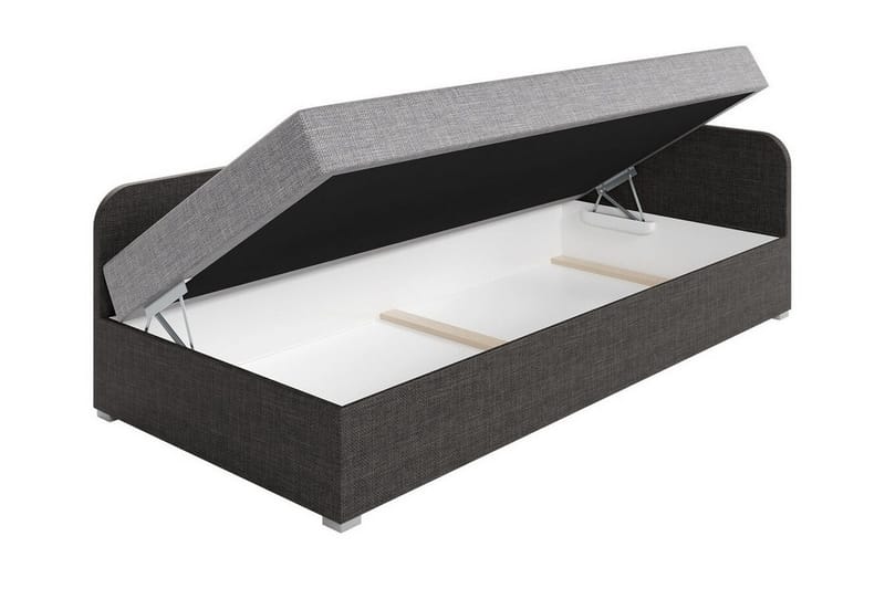 Unona Sängram 90x200 cm i Tyg med Förvaring + Sängmadrass - Grå|Svart - Möbler - Säng - Sängram & sängstomme