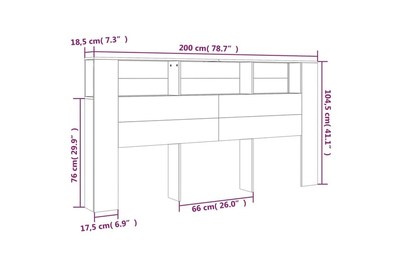 beBasic Sänggavel med förvaring betonggrå 200x18,5x104,5 cm - Grey - Sänggavel