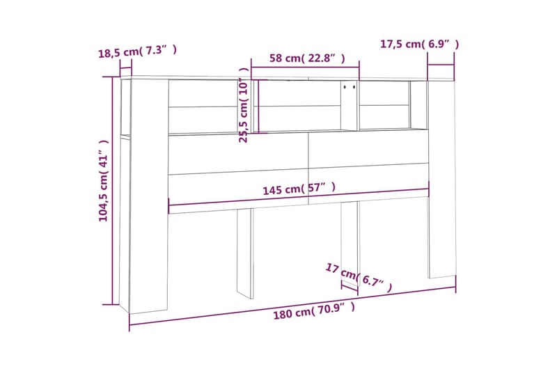 beBasic Sänggavel med förvaring rökfärgad ek 180x18,5x104,5 cm - Brown - Sänggavel