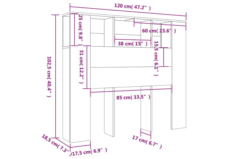 beBasic Sänggavel med förvaring sonoma-ek 120x18,5x104,5 cm - Brown - Sänggavel