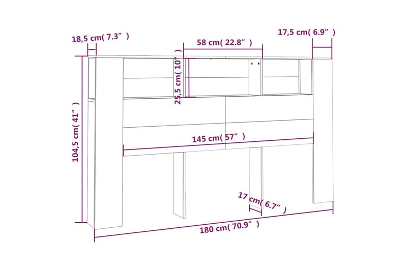 beBasic Sänggavel med förvaring sonoma-ek 180x18,5x104,5 cm - Brown - Sänggavel