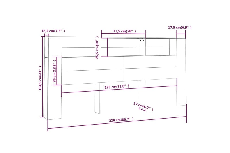beBasic Sänggavel med förvaring sonoma-ek 220x18,5x104,5 cm - Brown - Sänggavel